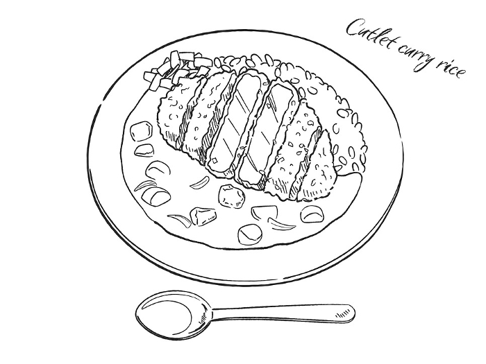 Vector illustration hand-drawn line drawing of curry cutlet