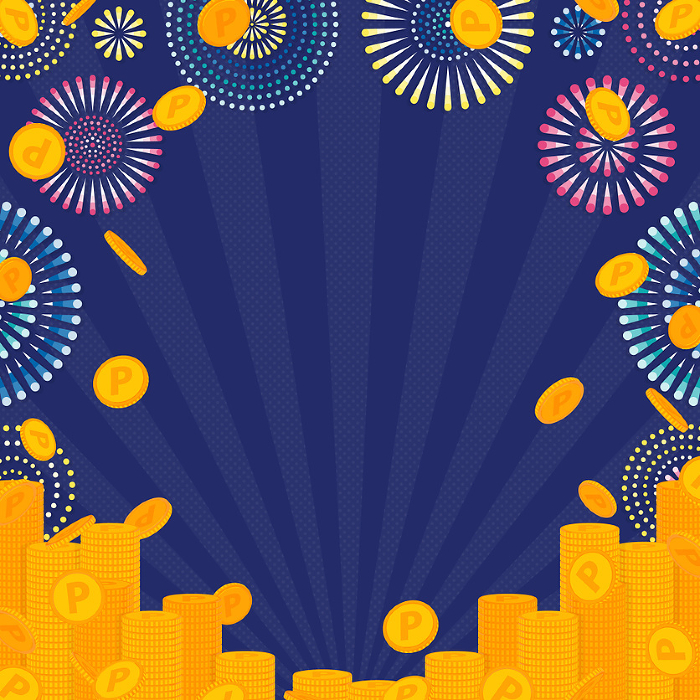 Fireworks and point coin background (square)