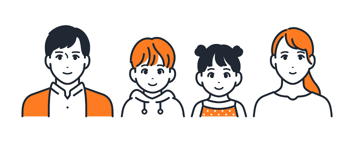 Simple vector icon illustration of a family of four