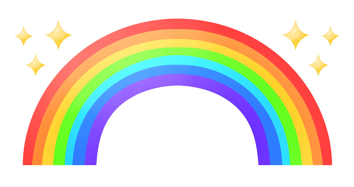 Illustration of a large, sparkling, seven-color rainbow