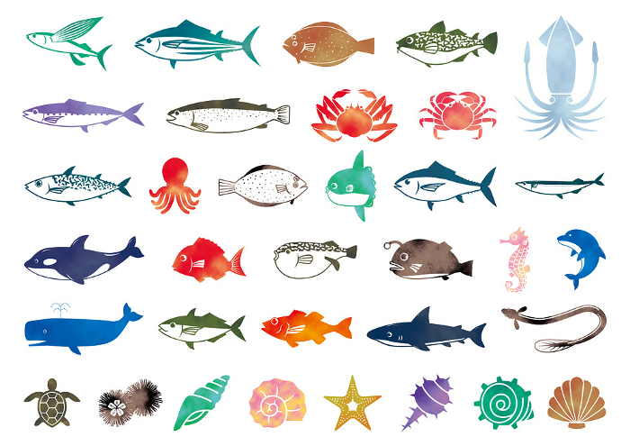 Sea Life Watercolor Icons