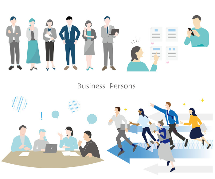 Man and woman - business person with fresh smile - business team startup set illustration.