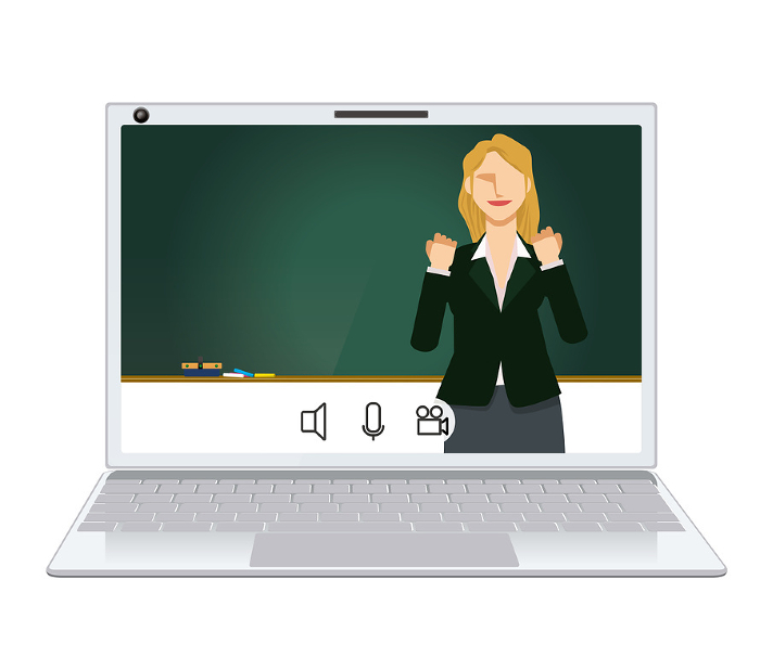Image illustration of an online class Flat design white female teacher, professor, lecturer, seminar