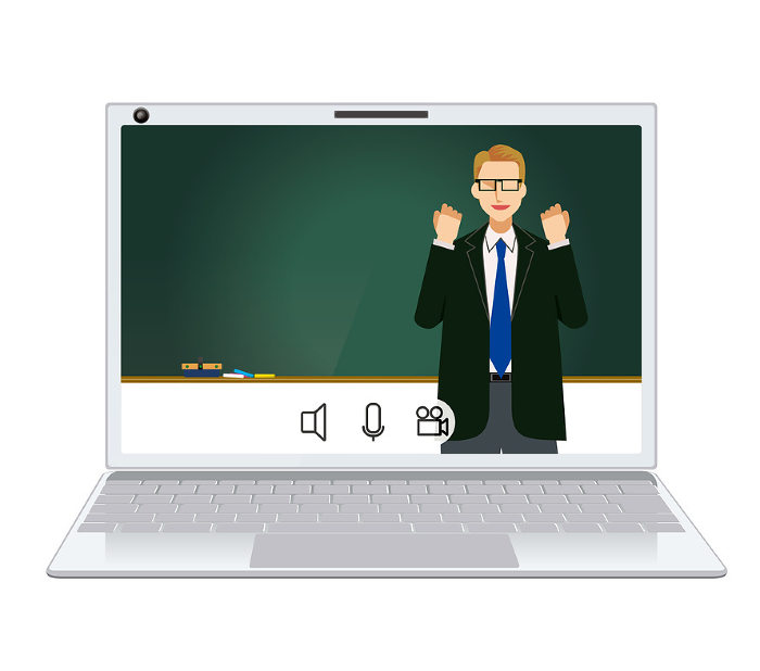 Illustration of image of online class Flat design white male teacher, professor, lecturer, seminar