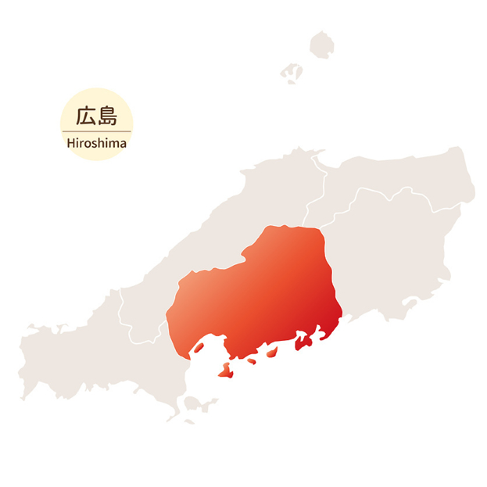 Bright and beautiful map of Hiroshima Prefecture, in the Chugoku Region