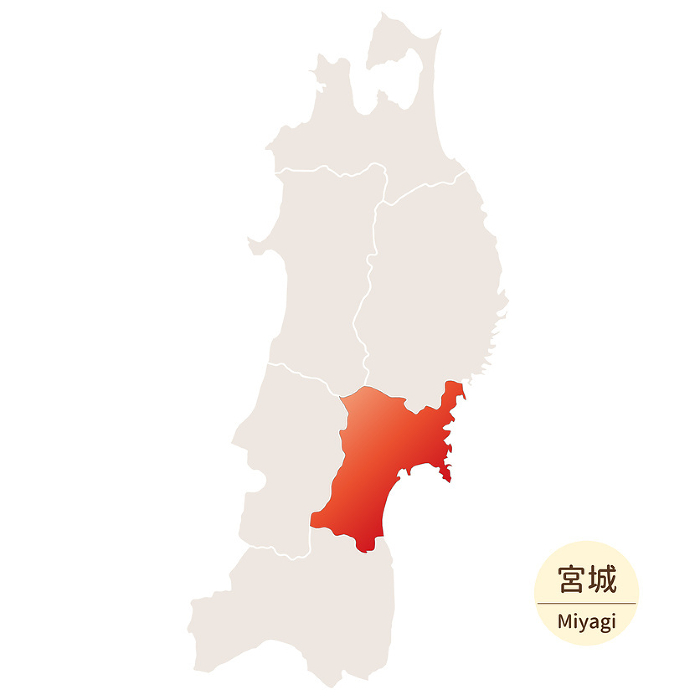 Bright and beautiful map of Miyagi Prefecture, in the Tohoku region