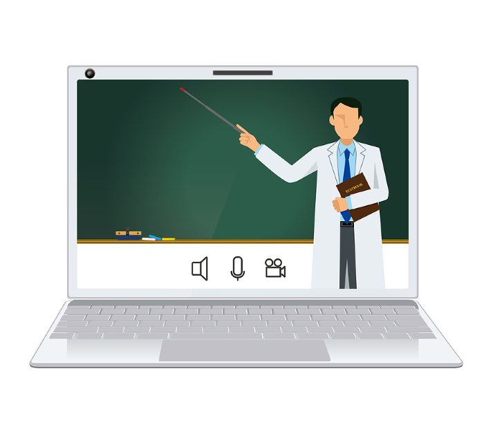 Image illustration of online class Japanese man in white coat with flat design Doctor Doctor