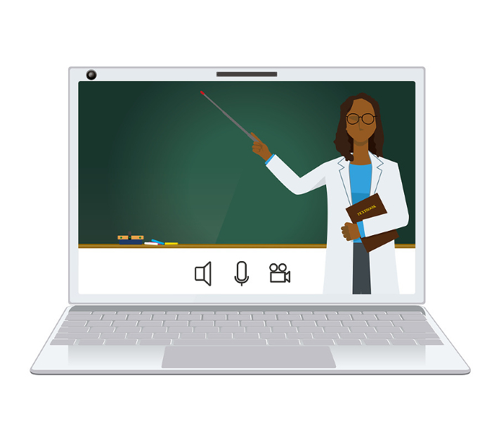 Image illustration of online class Black woman in white coat with flat design Doctor Doctor