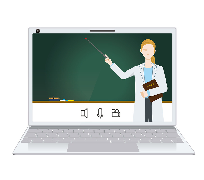 Image illustration of online class White woman in white coat with flat design Doctor Doctor