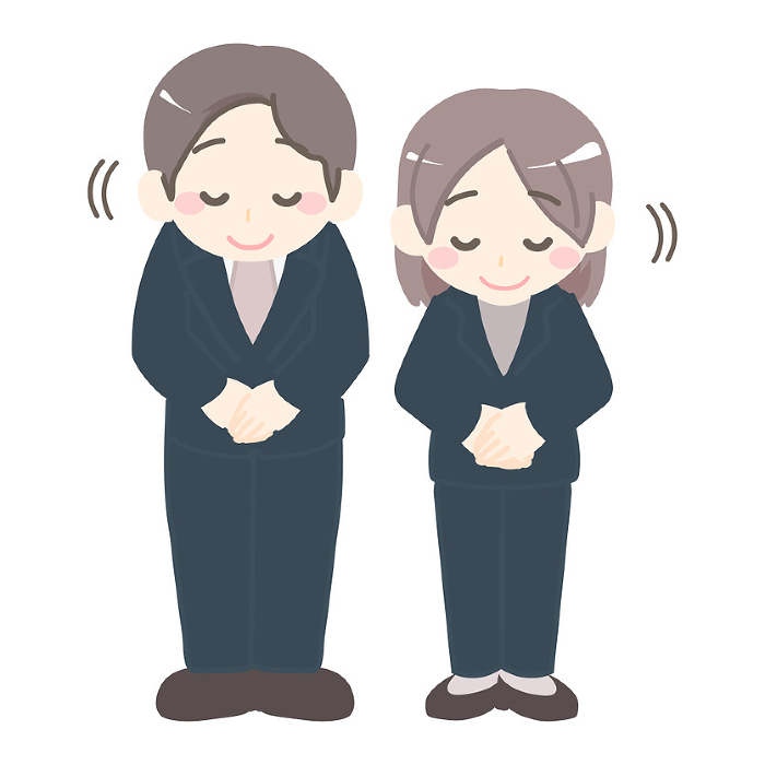 Clip art of man and woman in suits bowing