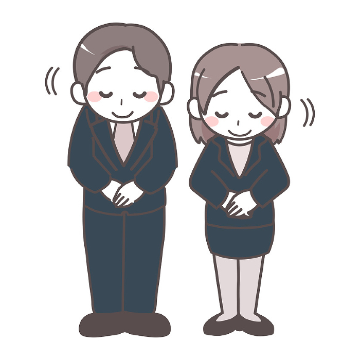 Clip art of man and woman in suits bowing