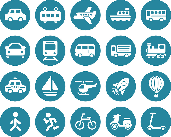 Cute and simple traffic and vehicle icons set (white round buttons)