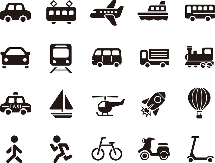 Cute and simple traffic, vehicle icon set (silhouette)