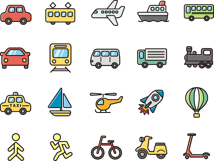Cute and simple traffic and vehicle icon set (out-of-print color)