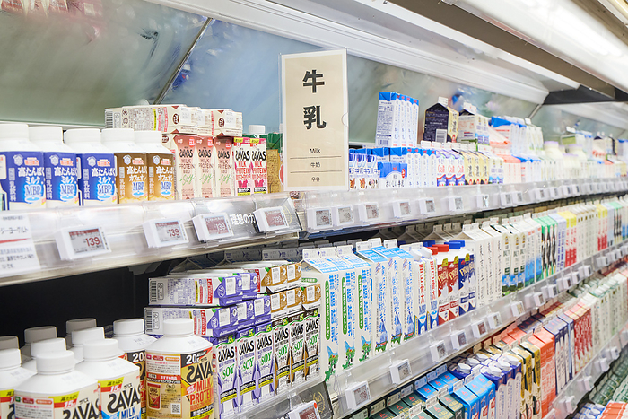Supermarket job photographed in 2024   Dairy display shelves March 2024 Chofu shi, Tokyo Whinageya Chofu Sengawa