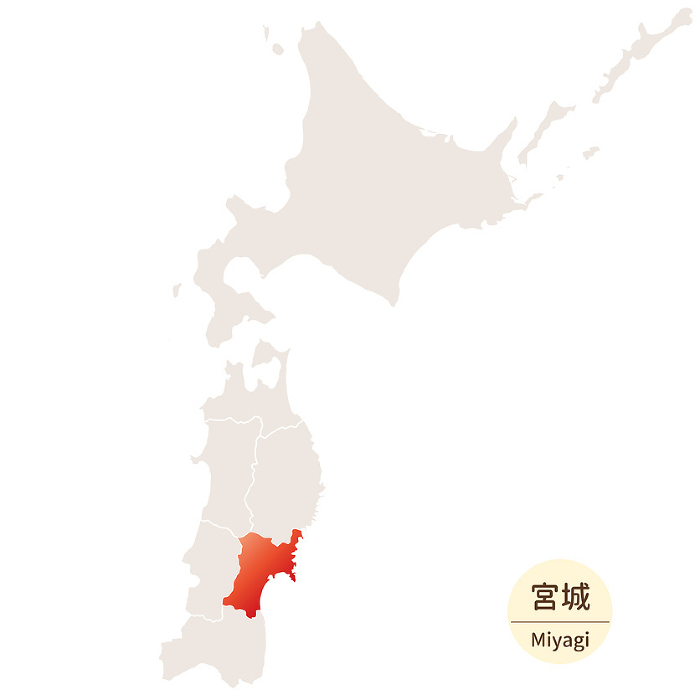 Bright and beautiful map of Miyagi Prefecture, in Hokkaido and Tohoku Region