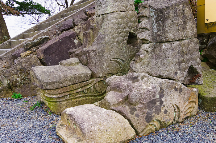 Stone Shachihoko on display at Maruoka Castle, Fukui Prefecture