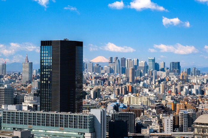 View of the city from the observation lounge of the Bunkyo Civic Center, Tokyo, looking toward Shinjuku