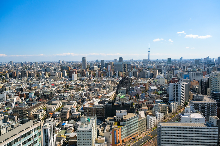 View of the city from the observation lounge at the Bunkyo Civic Center, Tokyo, toward the Tokyo Sky Tree