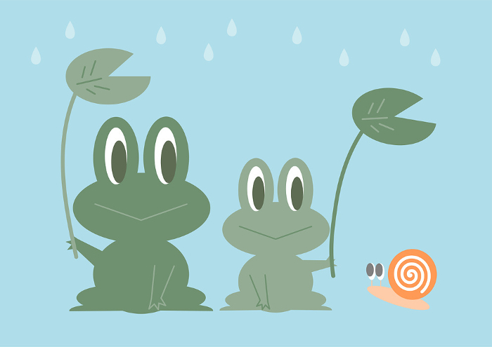Clip art of frog and snail with leaf umbrella