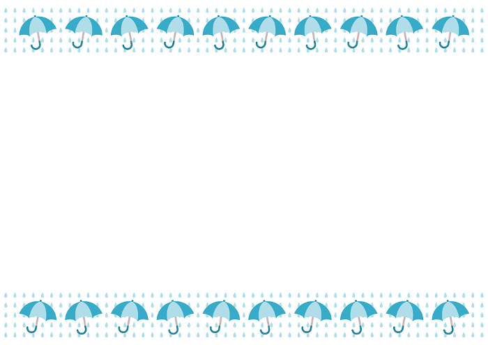 Clip art of light blue umbrella and rain pattern frame