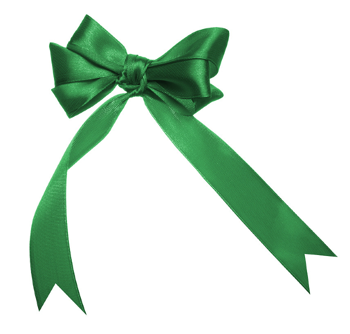 Green bow for decoration on isolated background, top view Green bow for decoration on isolated background, top view