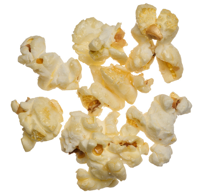 Sweet popcorn on isolated background, top view Sweet popcorn on isolated background, top view