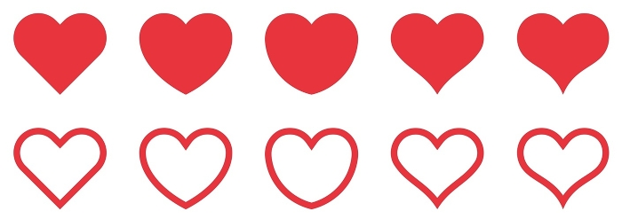 Vector illustration set of heart symbol icons of various shapes