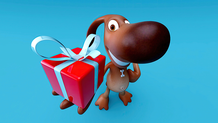 Dog presenting gift, conceptual illustration Dog presenting gift, conceptual illustration., by JULIEN TROMEUR SCIENCE PHOTO LIBRARY