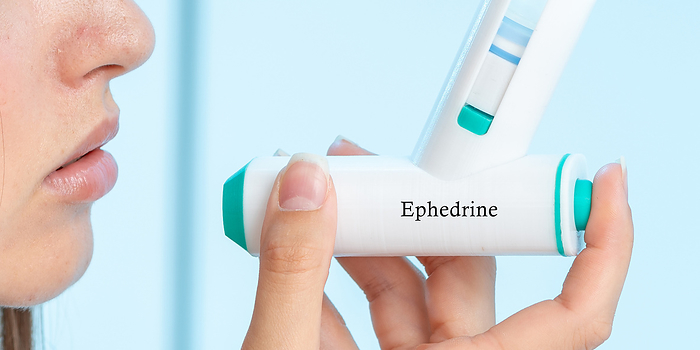 Ephedrine medical inhaler, conceptual image Ephedrine medical inhaler, conceptual image. A non selective adrenergic agonist used for bronchodilation and relief of bronchospasm in conditions like asthma., by Wladimir Bulgar SCIENCE PHOTO LIBRARY
