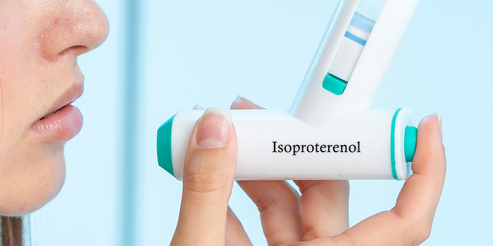 Isoproterenol medical inhaler, conceptual image Isoproterenol medical inhaler, conceptual image. A non selective beta adrenergic agonist used for the relief of acute bronchospasm., by Wladimir Bulgar SCIENCE PHOTO LIBRARY