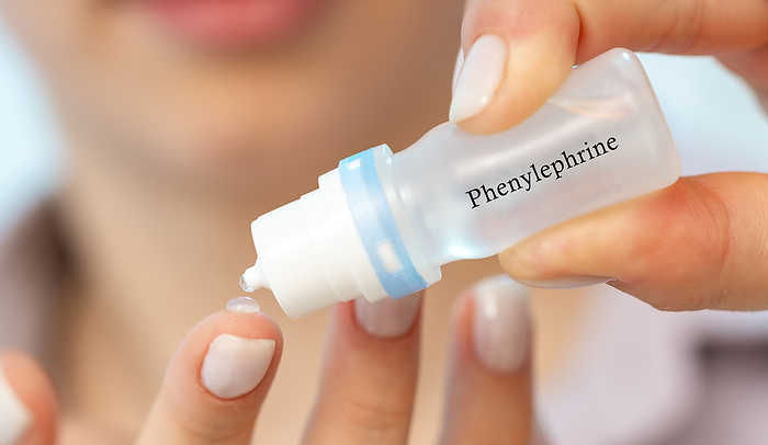 Phenylephrine medical drops, conceptual image Phenylephrine medical drops, conceptual image. A decongestant used to temporarily relieve redness and swelling of the eye caused by minor irritants., by Wladimir Bulgar SCIENCE PHOTO LIBRARY