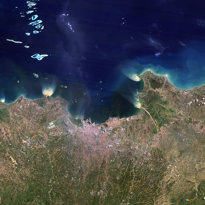 Jakarta, satellite photograph, 1989 Jakarta, satellite photograph, 1989.   Taken by the Landsat 5 satellite., by NASA SCIENCE PHOTO LIBRARY