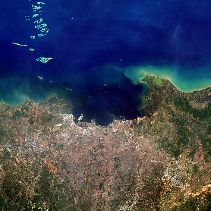 Jakarta, satellite photograph, 2014 Jakarta, satellite photograph, 2014.  Taken on 13th September 2014 by the Landsat 8 satellite., by NASA SCIENCE PHOTO LIBRARY