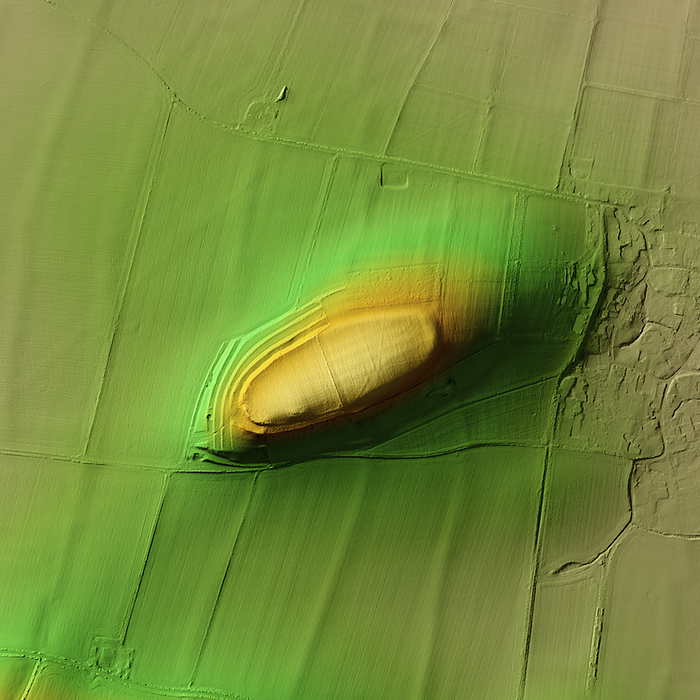Blewburton Hill, UK, 3D LiDAR scan 3D LiDAR scan of Blewburton Hill in Oxfordshire, UK. The digital terrain model offers a view of the surrounding landscape without obstruction from foliage. This ancient hillfort is one of many hillforts found across the UK and dates back to the Iron Age, roughly between 700 BCE and 43 CE. These hillforts served as fortified settlements or defensive structures for ancient communities, offering protection and strategic control over the surrounding territory. Image contains UK public sector information licensed under the Open Government Licence v3.0., by SIMON TERREY SCIENCE PHOTO LIBRARY
