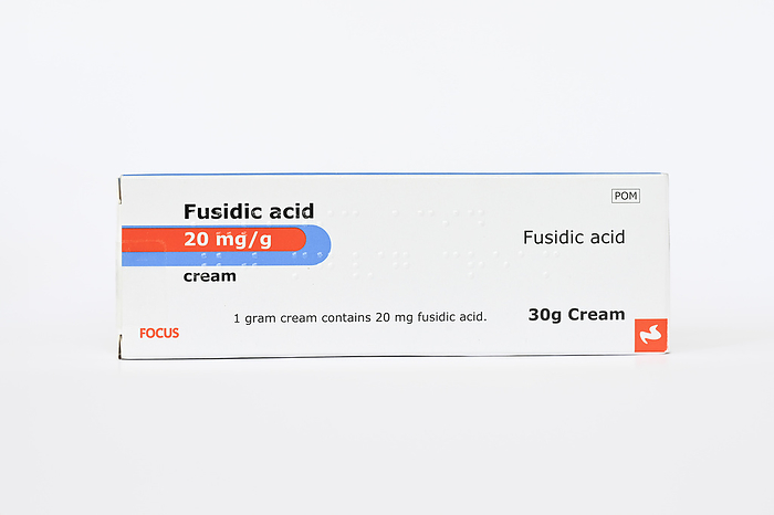 Fusidic acid antibiotic cream Fusidic acid antibiotic cream. It is used to treat mild to moderate bacterial skin infections such as cellulitis, nfected dermatitis and impetigo., by DR P. MARAZZI SCIENCE PHOTO LIBRARY