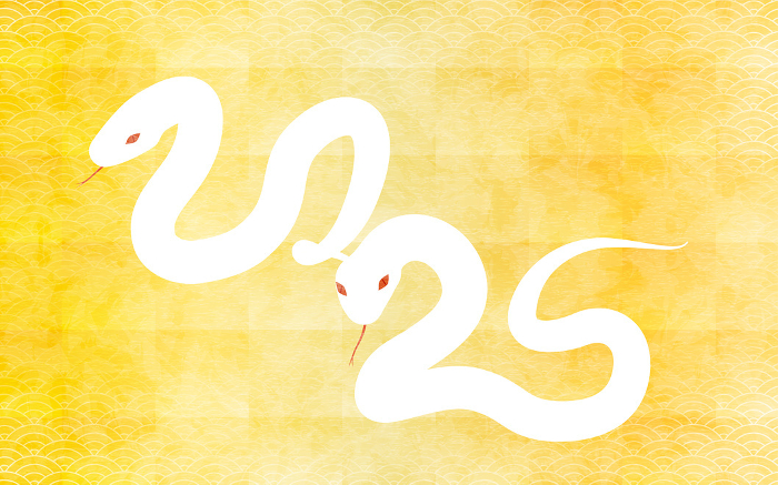 Japanese background with snakes and gold background for the year of the Snake 2025.