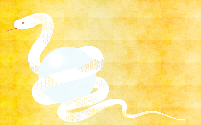 Japanese gold background with a snake holding a treasured gem, New Year's greeting card material for the year of the snake 2025.