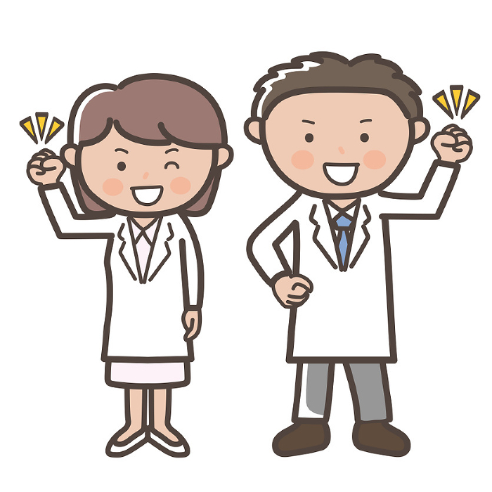 Full body illustration of a male and female doctor_nurse who is motivated with guts.