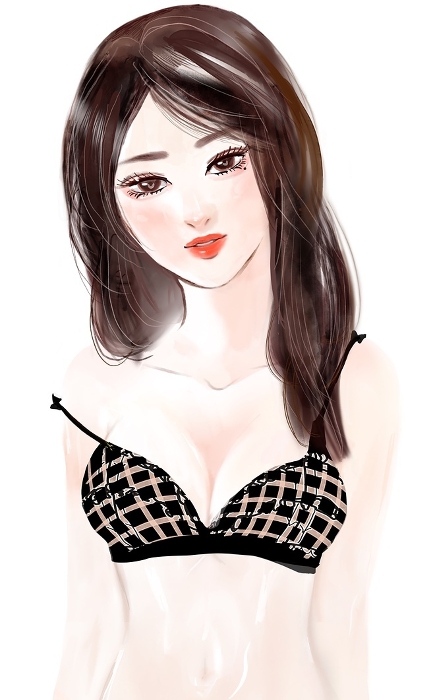 Illustration of a nice-bodied woman in her twenties with white glowing skin and long black hair.