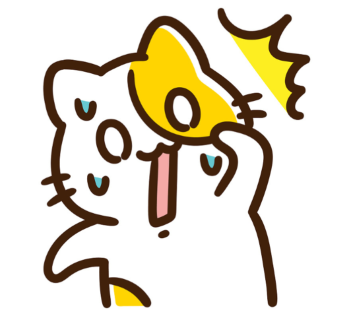 Comical illustration of a cute cat character who gets a surprise shock.