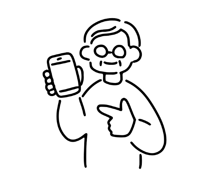 Clip art of senior man pointing at smartphone