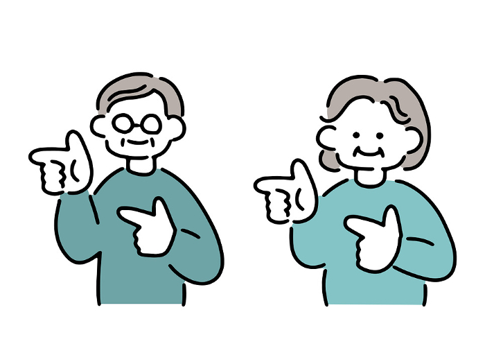 Clip art of a senior couple in a pointing pose