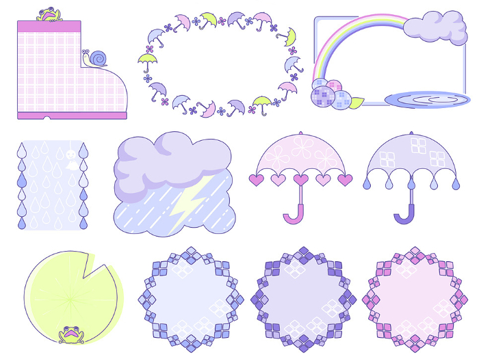 Various mini frame sets of cute rainy season