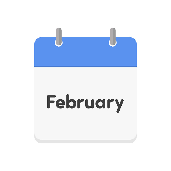 Calendar icons with the word February - simple and cute images of February events and appointments
