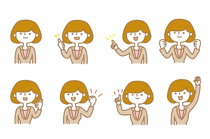 Working woman, various expressions, variation set