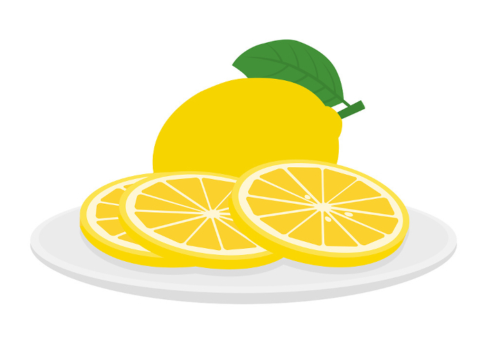 Clip art of sliced lemon on white plate