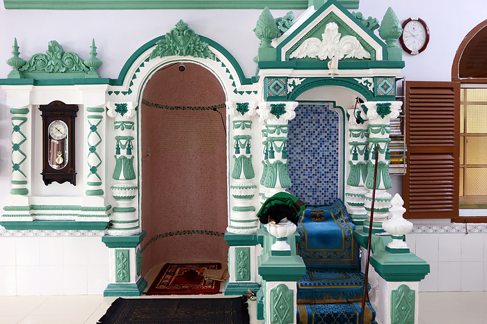Masjid Nia mah mosque. Prayer hall with minbar and mihrab. Vietnam. Prayer Hall with minbar and mihrab, Masjid Nia mah Mosque, Chau Doc, Vietnam, Indochina, Southeast Asia, Asia, by Godong