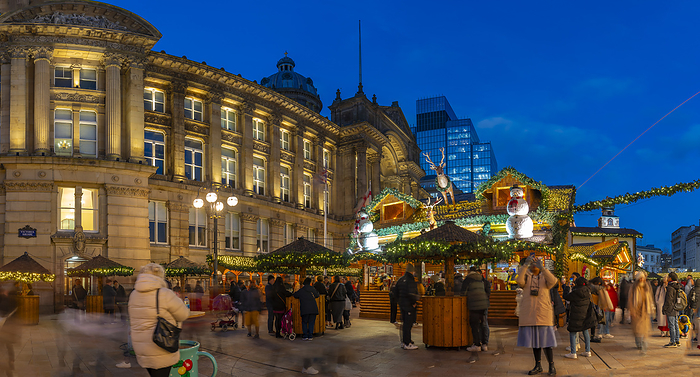 View of Christmas Market stalls in Victoria Square at dusk, Birmingham, West Midlands, England, United Kingdom, Europe View of Christmas Market stalls in Victoria Square at dusk, Birmingham, West Midlands, England, United Kingdom, Europe, by Frank Fell