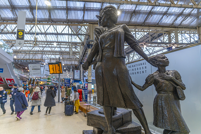 View of National Windrush Monument at Waterloo Station main concourse, London, England, United Kingdom, Europe View of National Windrush Monument at Waterloo Station main concourse, London, England, United Kingdom, Europe, by Frank Fell